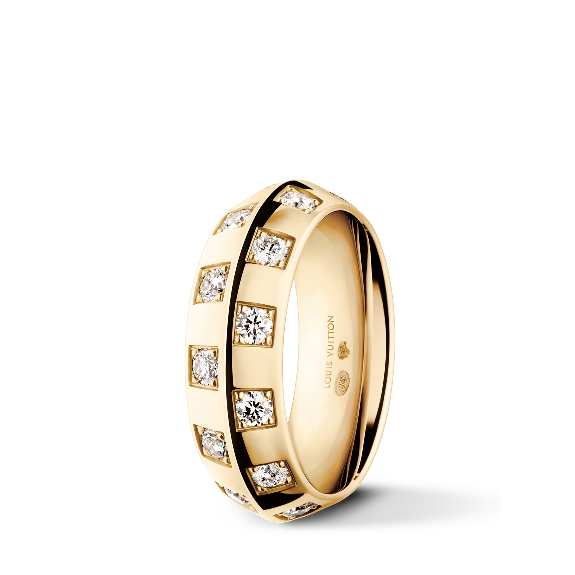 Le Damier de Louis Vuitton Large Ring, Yellow Gold and Diamonds